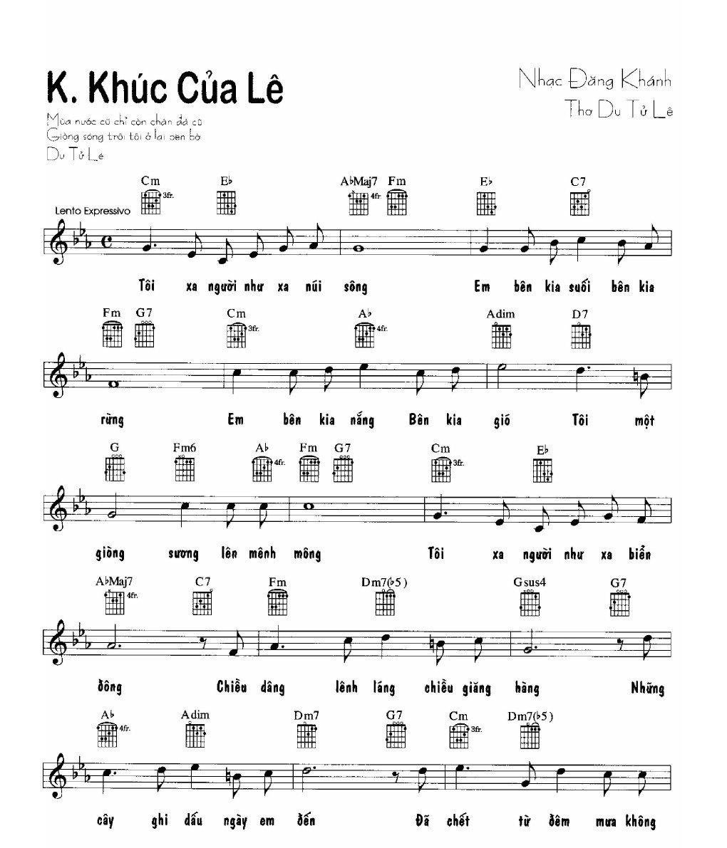 Sheet nhạc K Khúc Của Lê